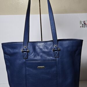 Vince Camuto Blue Leather Tote Large Pebbled Work Bag